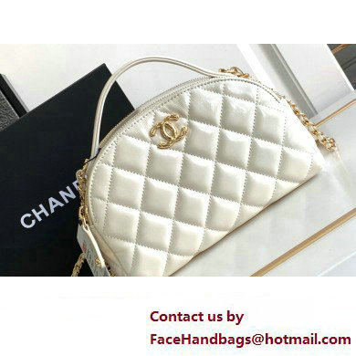 Chanel Calfskin & Gold-Tone Metal Chain Bowling Bag AP3586 White 2024 - Click Image to Close